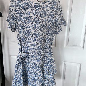 China blue and white floral dress with ruffled bottom